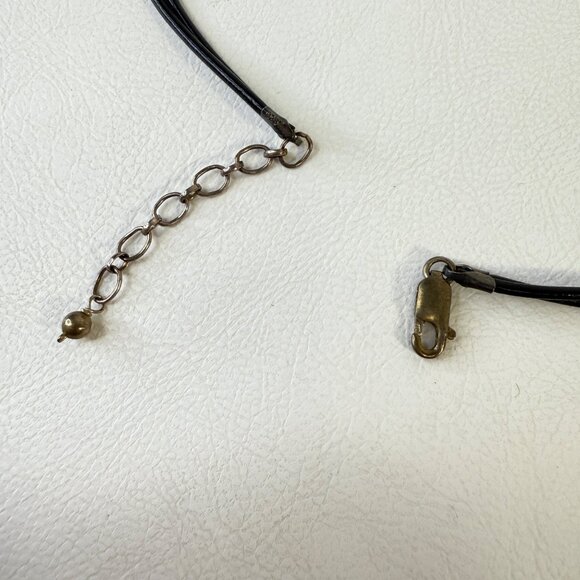 Carved Rose Necklace Leather Cord Srerling Silver Clasp Floral Minimal Dainty - Picture 6 of 8